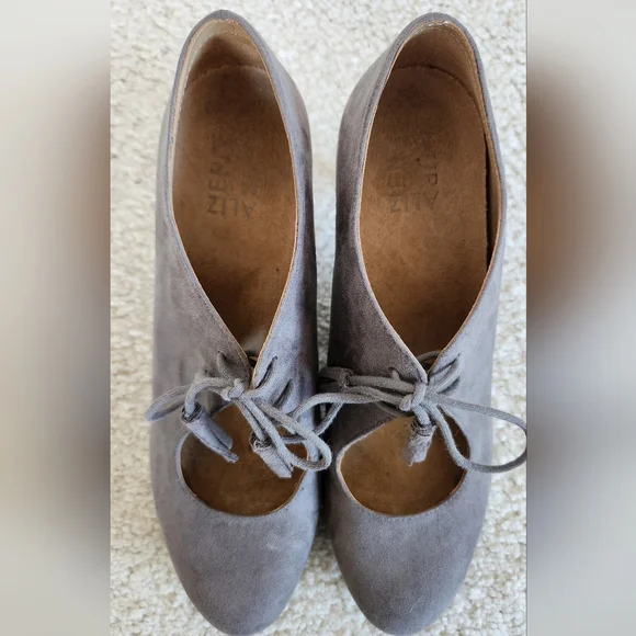 Taupe Suede Lace-Up Womens Heeled Pumps - Picture 8 of 9